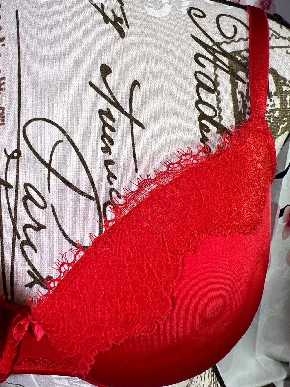 Auden Red Satin Lace Push-Up Bra